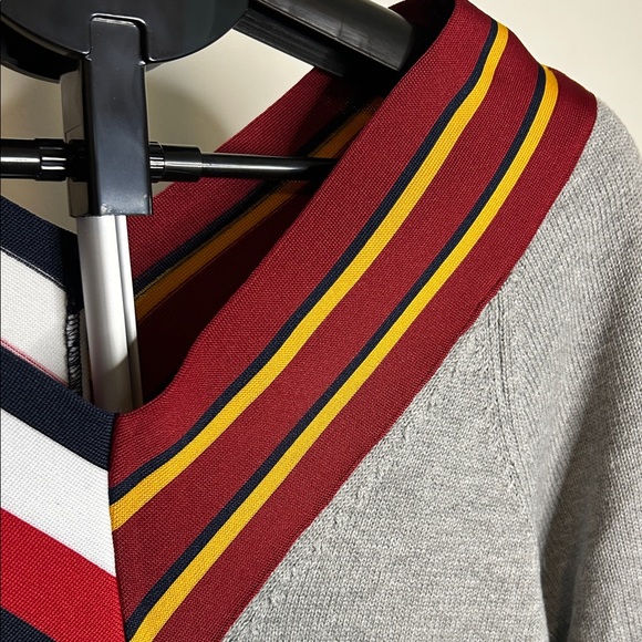 Tommy Hilfiger Gray V-Neck Sweater with Multicolor Stripes - Picture 3 of 11